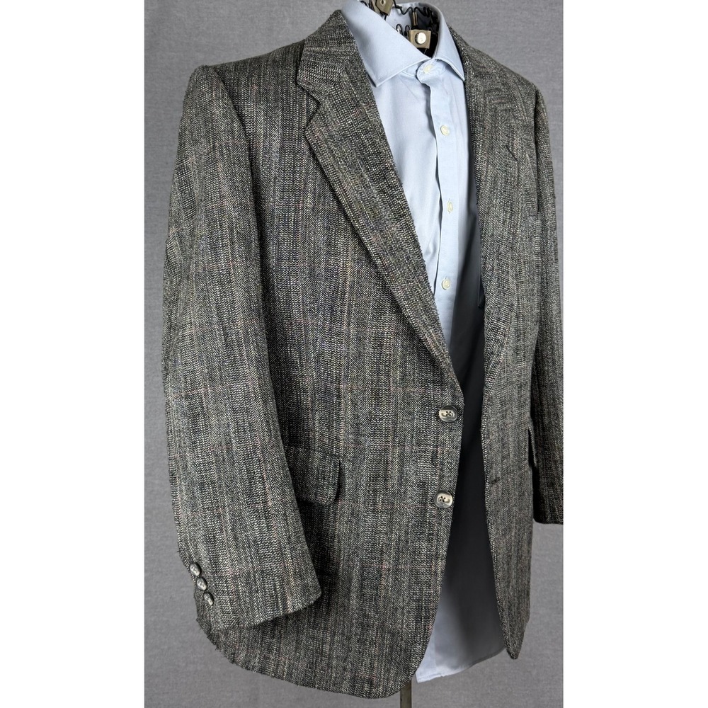 Vintage 1989 E & J Peake Larrimors Grey‎ Tweed Windowpane Wool Blazer 42R Mens